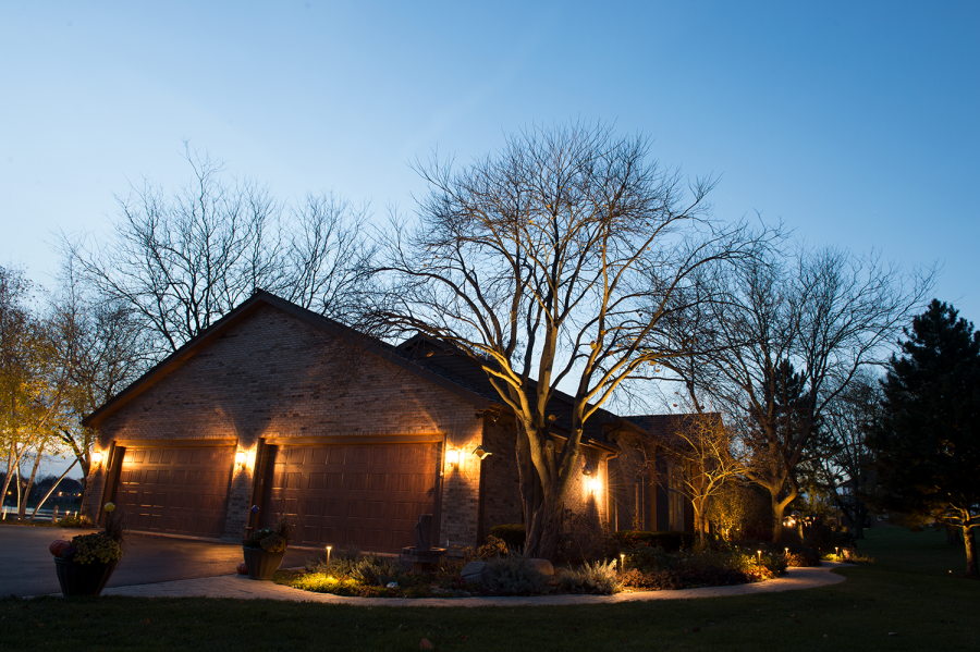 photo of house with landscape lighting